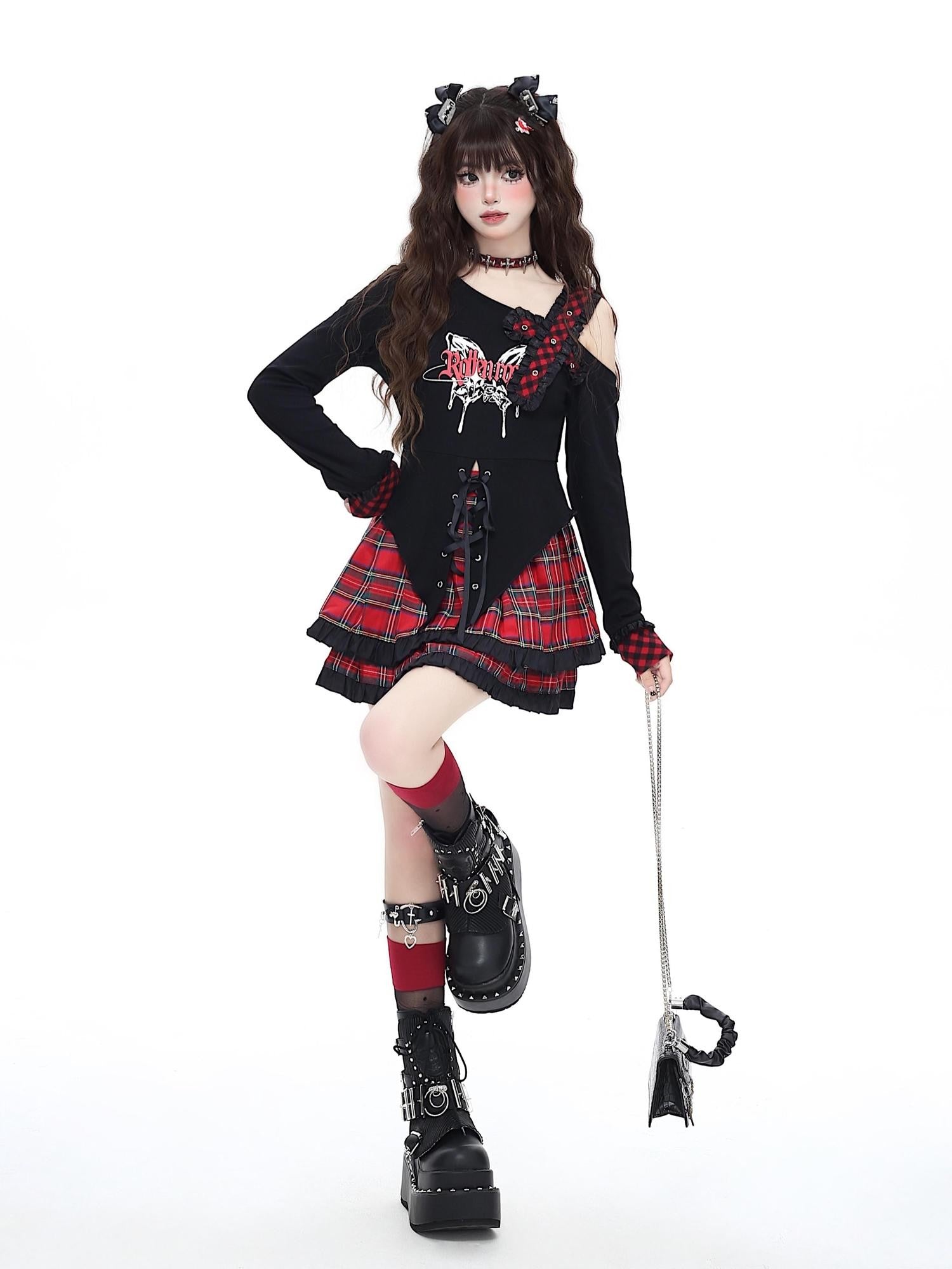 Crazy Girl Butterfly Gothic Irregular Hem Waist Cinched Women&