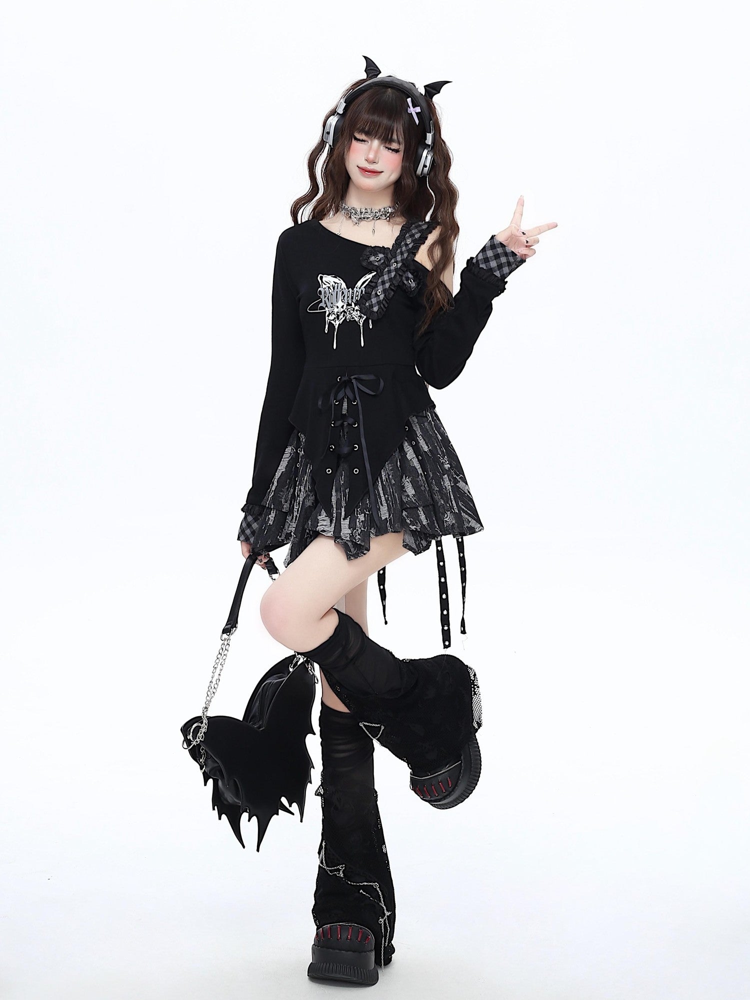 Crazy Girl Butterfly Gothic Irregular Hem Waist Cinched Women&
