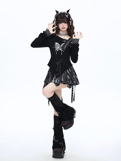 Crazy Girl Butterfly Gothic Irregular Hem Waist Cinched Women&