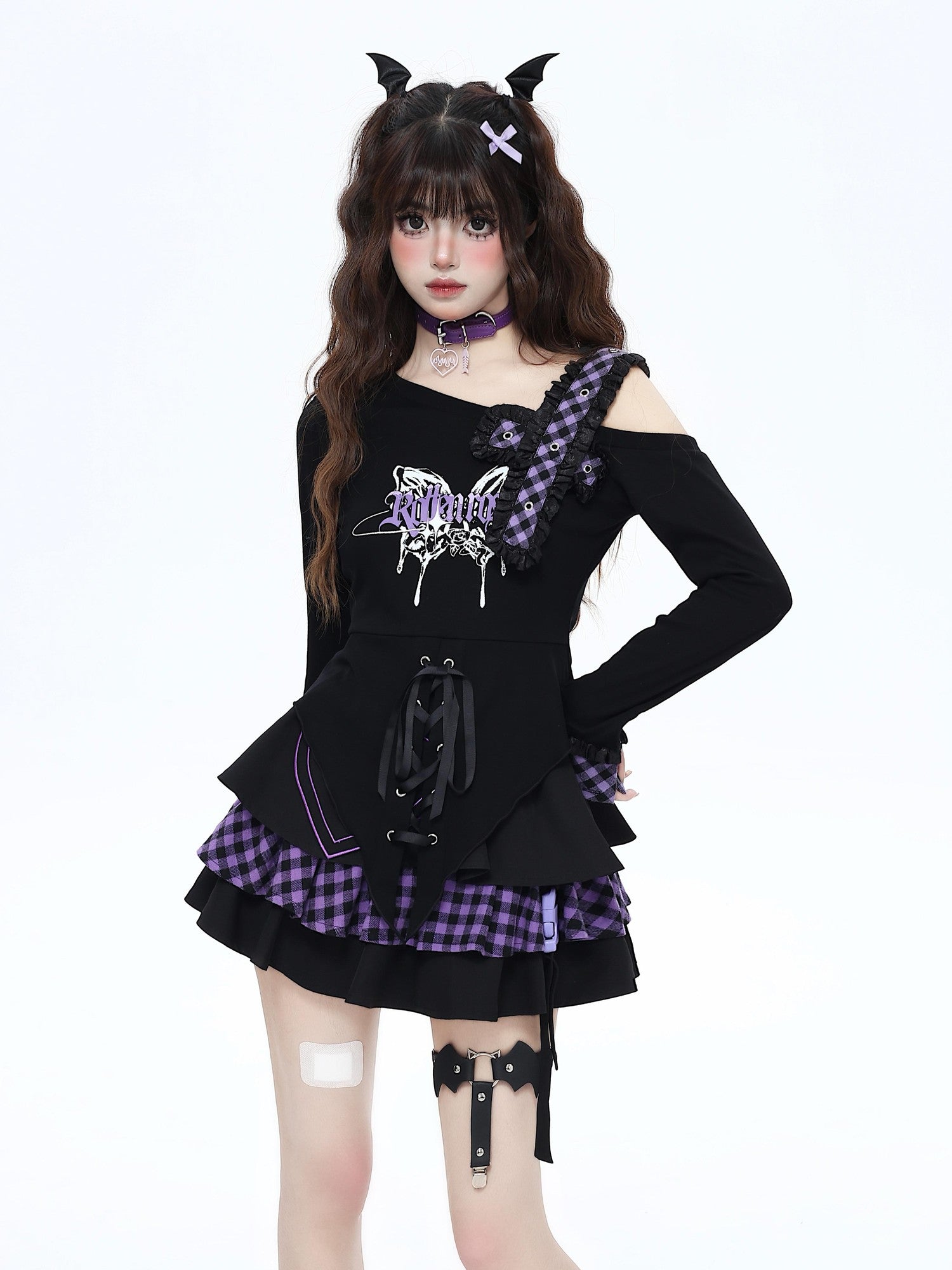 Crazy Girl Butterfly Gothic Irregular Hem Waist Cinched Women&