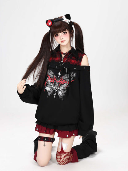Crazy_Girl_Butterfly_Plaid_Patchwork_Half_Zip_Turndown_Collar_Women&