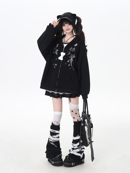 Crazy Girl Cartoon Cat Ear Tie Hooded Oversized Women&