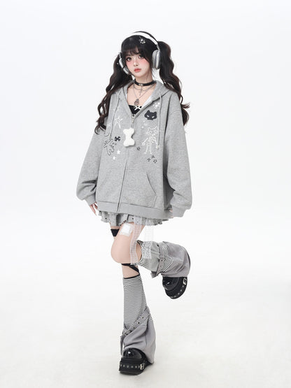 Crazy Girl Cartoon Cat Ear Tie Hooded Oversized Women&
