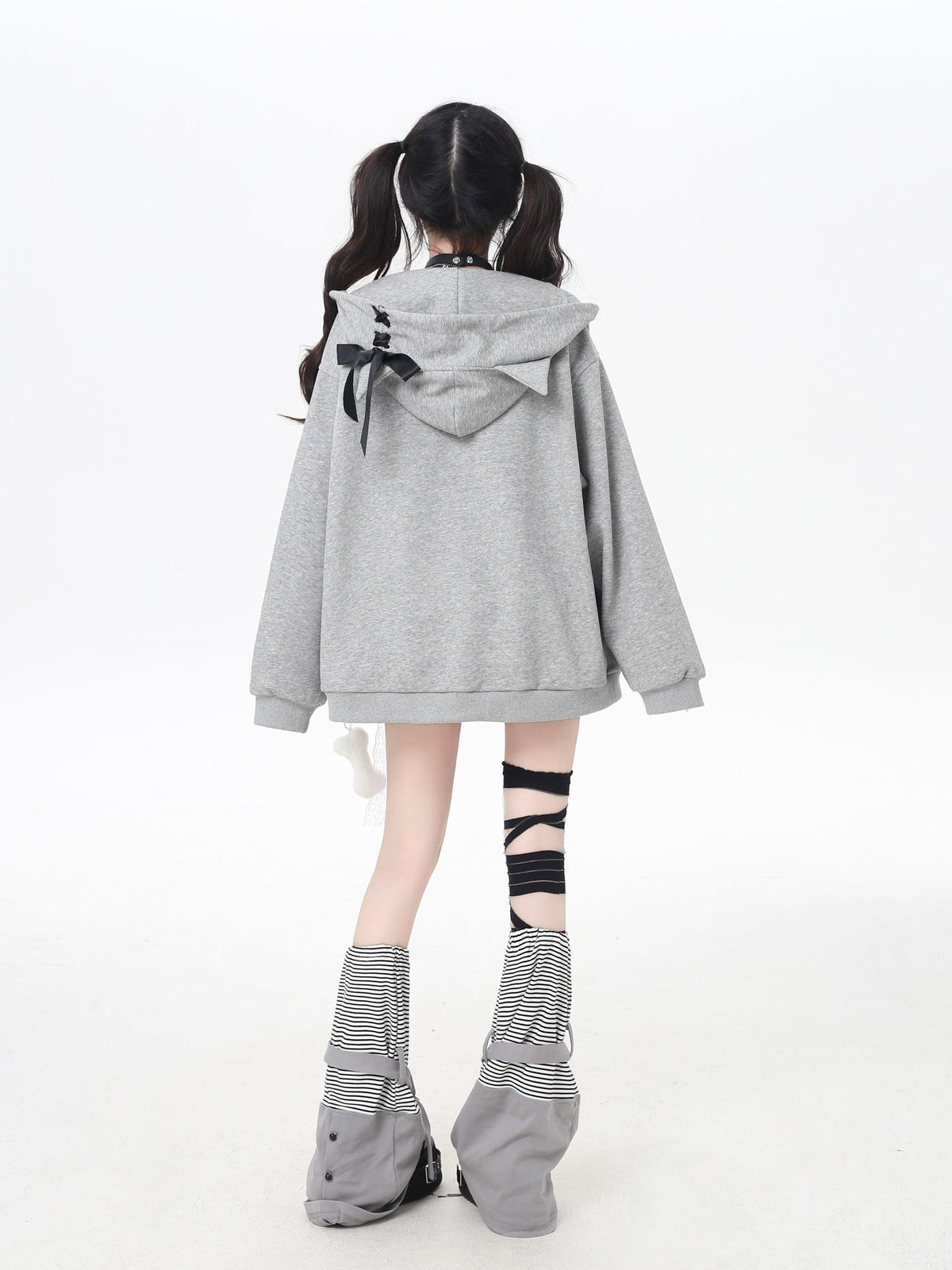Crazy Girl Cartoon Cat Ear Tie Hooded Oversized Women&