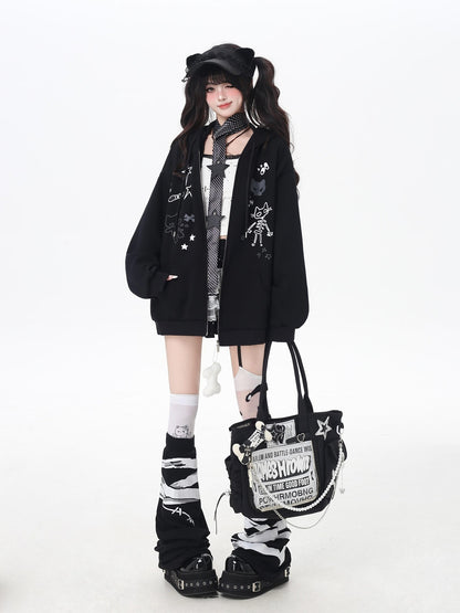 Crazy Girl Cartoon Cat Ear Tie Hooded Oversized Women&