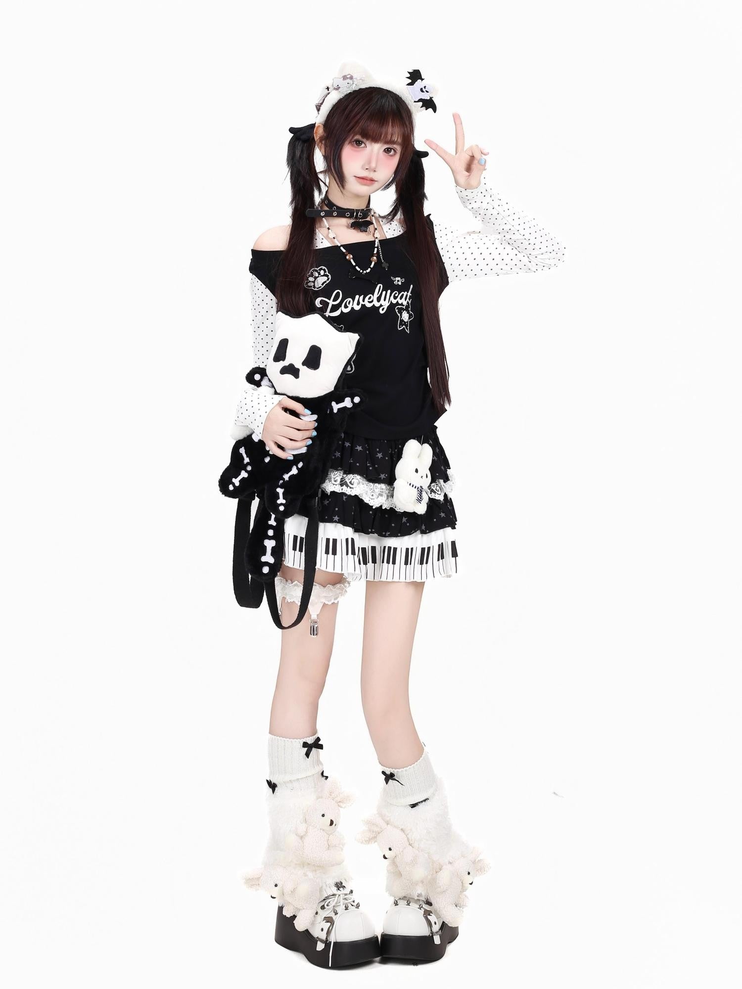 Crazy Girl Cat Ear Halter Polka Dot Splice Women&