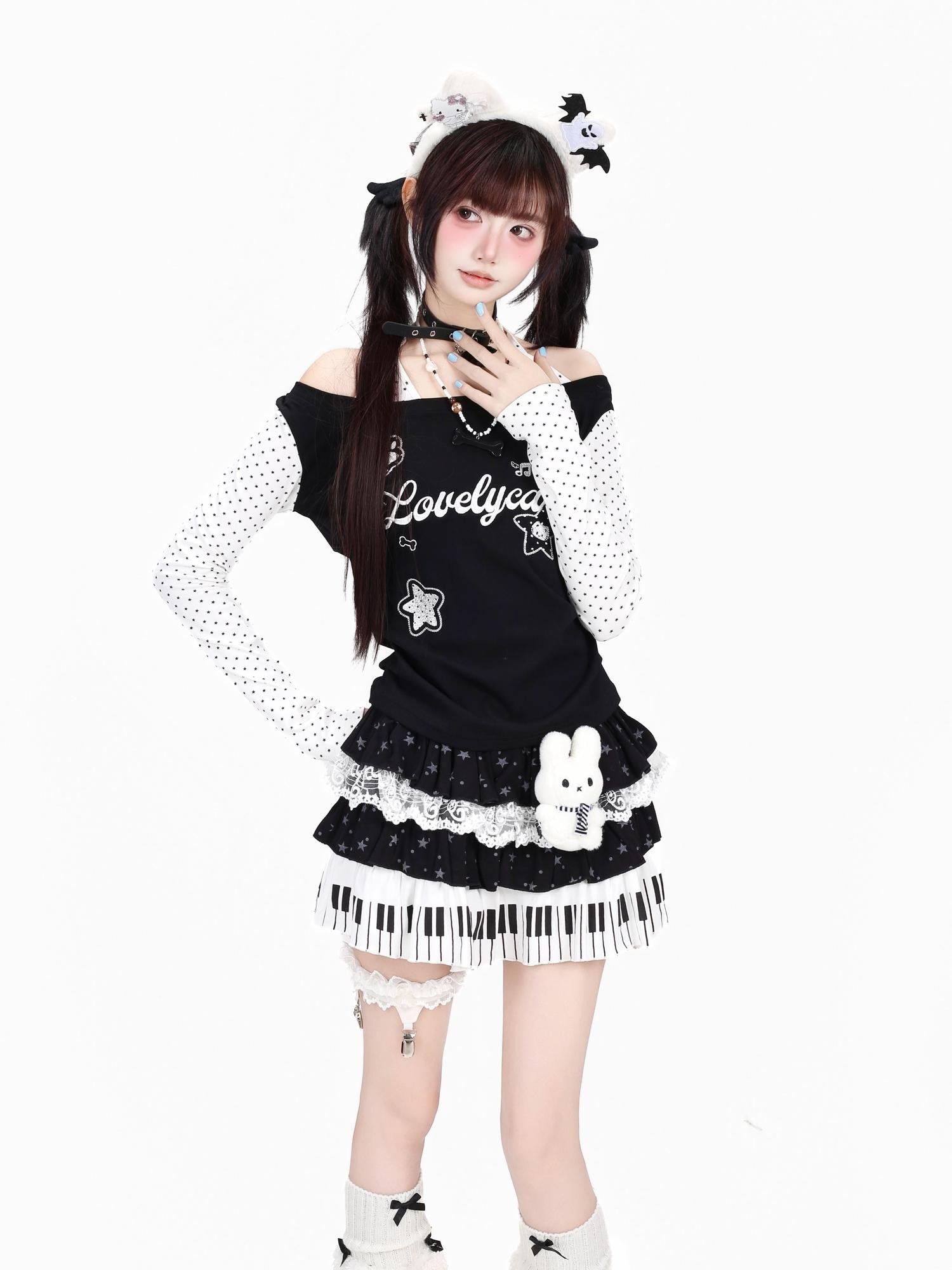 Crazy Girl Cat Ear Halter Polka Dot Splice Women&