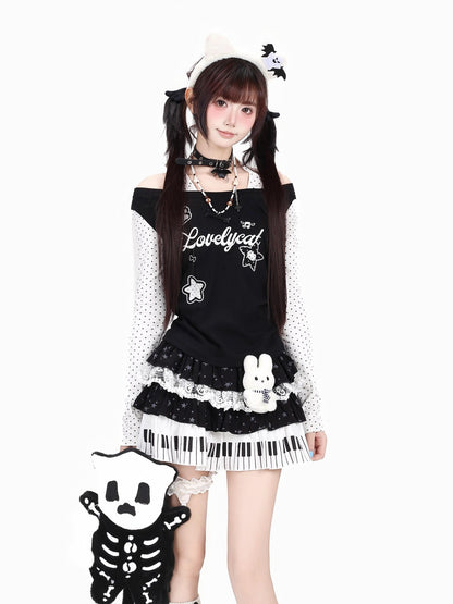 Crazy Girl Cat Ear Halter Polka Dot Splice Women&