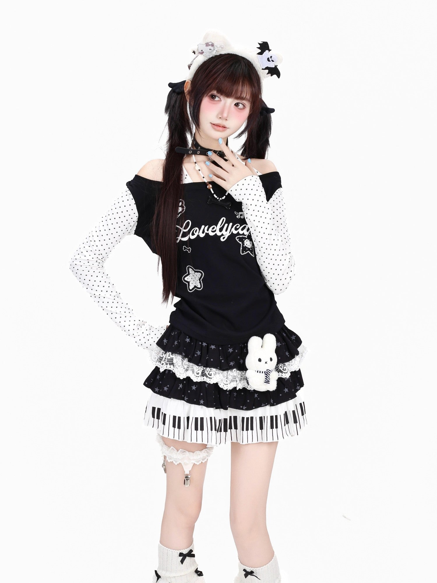 Crazy Girl Cat Ear Halter Polka Dot Splice Women&