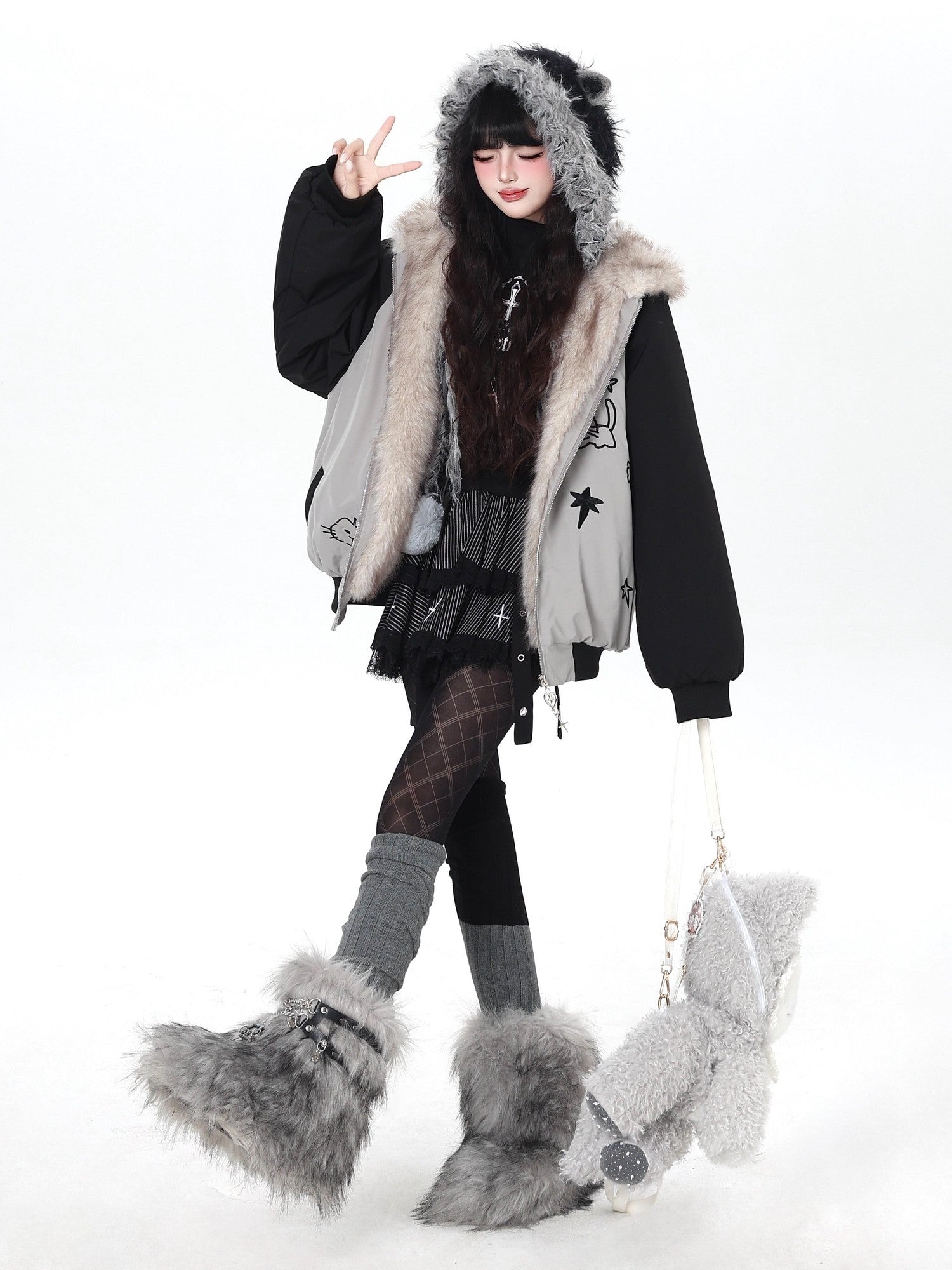 Crazy Girl Cat Ear Hood Cat Embroidery Women&