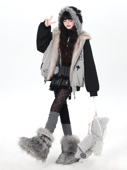 Crazy Girl Cat Ear Hood Cat Embroidery Women&