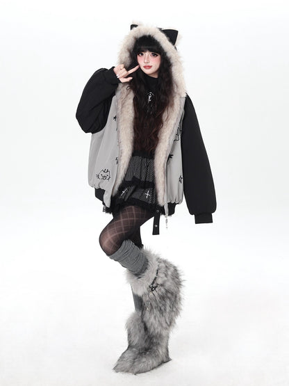 Crazy Girl Cat Ear Hood Cat Embroidery Women&