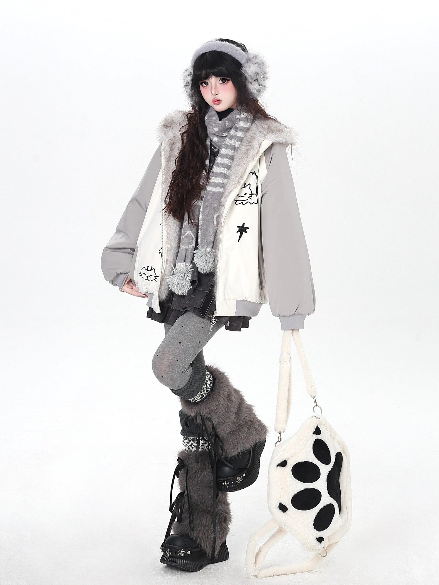 Crazy Girl Cat Ear Hood Cat Embroidery Women&