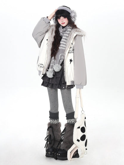 Crazy Girl Cat Ear Hood Cat Embroidery Women&
