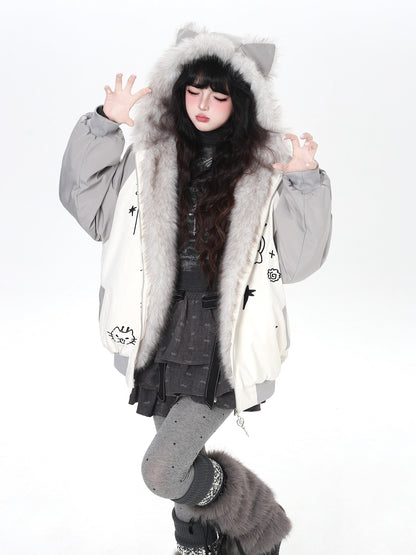 Crazy Girl Cat Ear Hood Cat Embroidery Women&