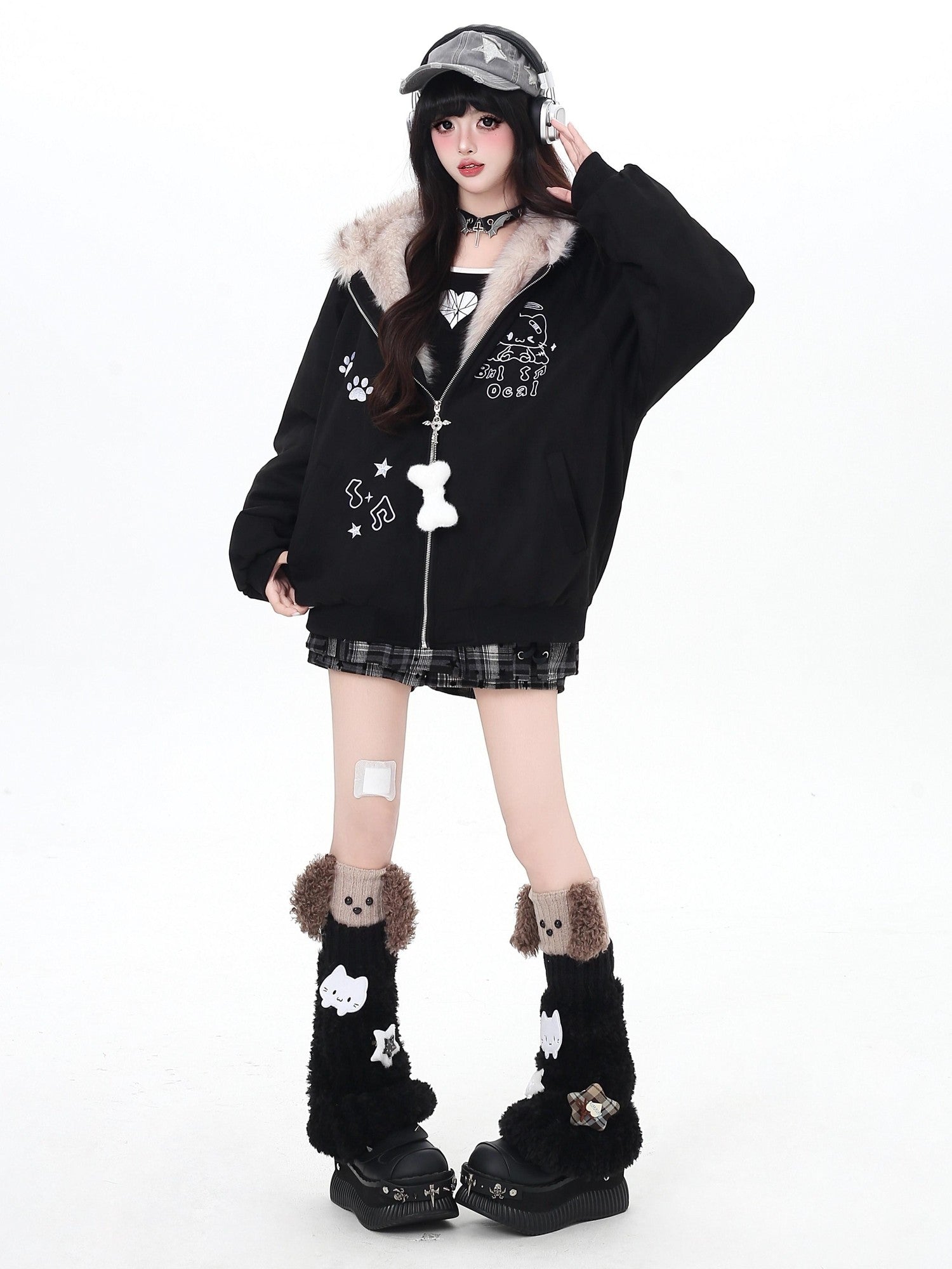 Crazy Girl Cat Ear Hooded Zippered Women&