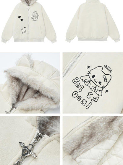 Crazy Girl Cat Ear Hooded Zippered Women&