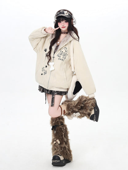 Crazy Girl Cat Ear Hooded Zippered Women&