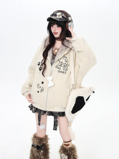 Crazy Girl Cat Ear Hooded Zippered Women&