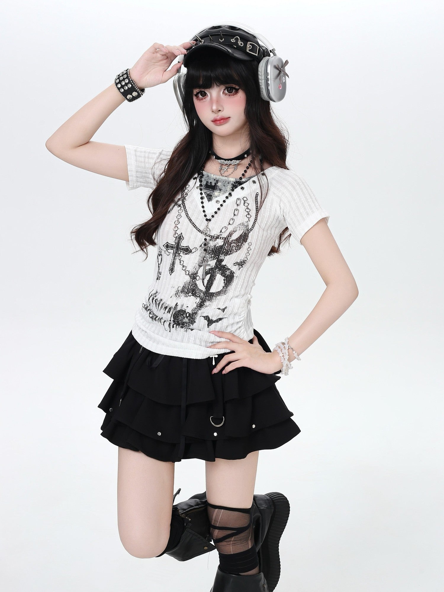 Crazy Girl Chain Print Faux Layered Halter Slim Knit Women&