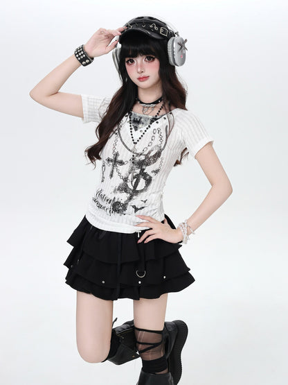 Crazy Girl Chain Print Faux Layered Halter Slim Knit Women&