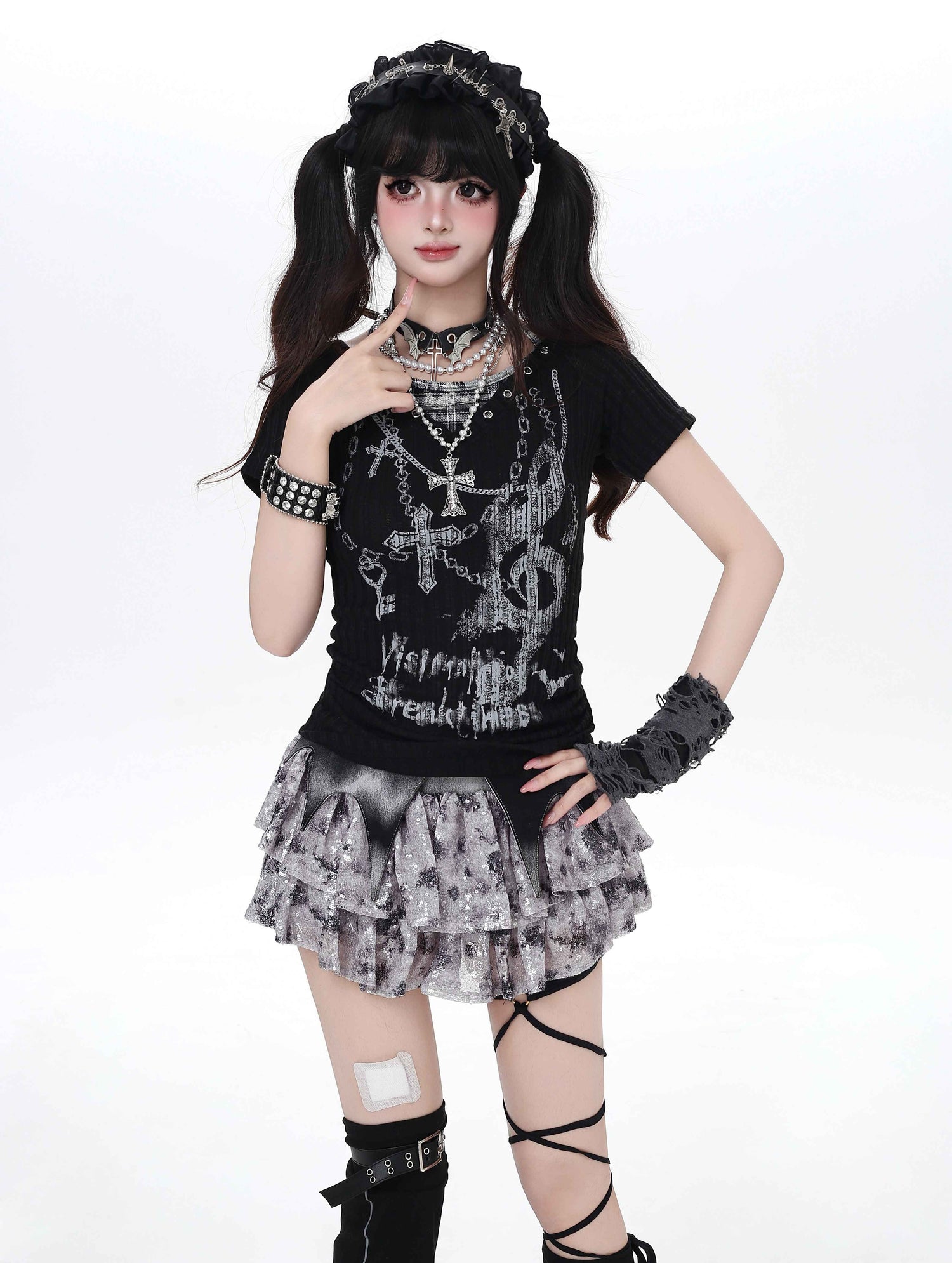 Crazy_Girl_Chain_Print_Striped_Plaid_Letter_Faux_Layered_Halter_Women&
