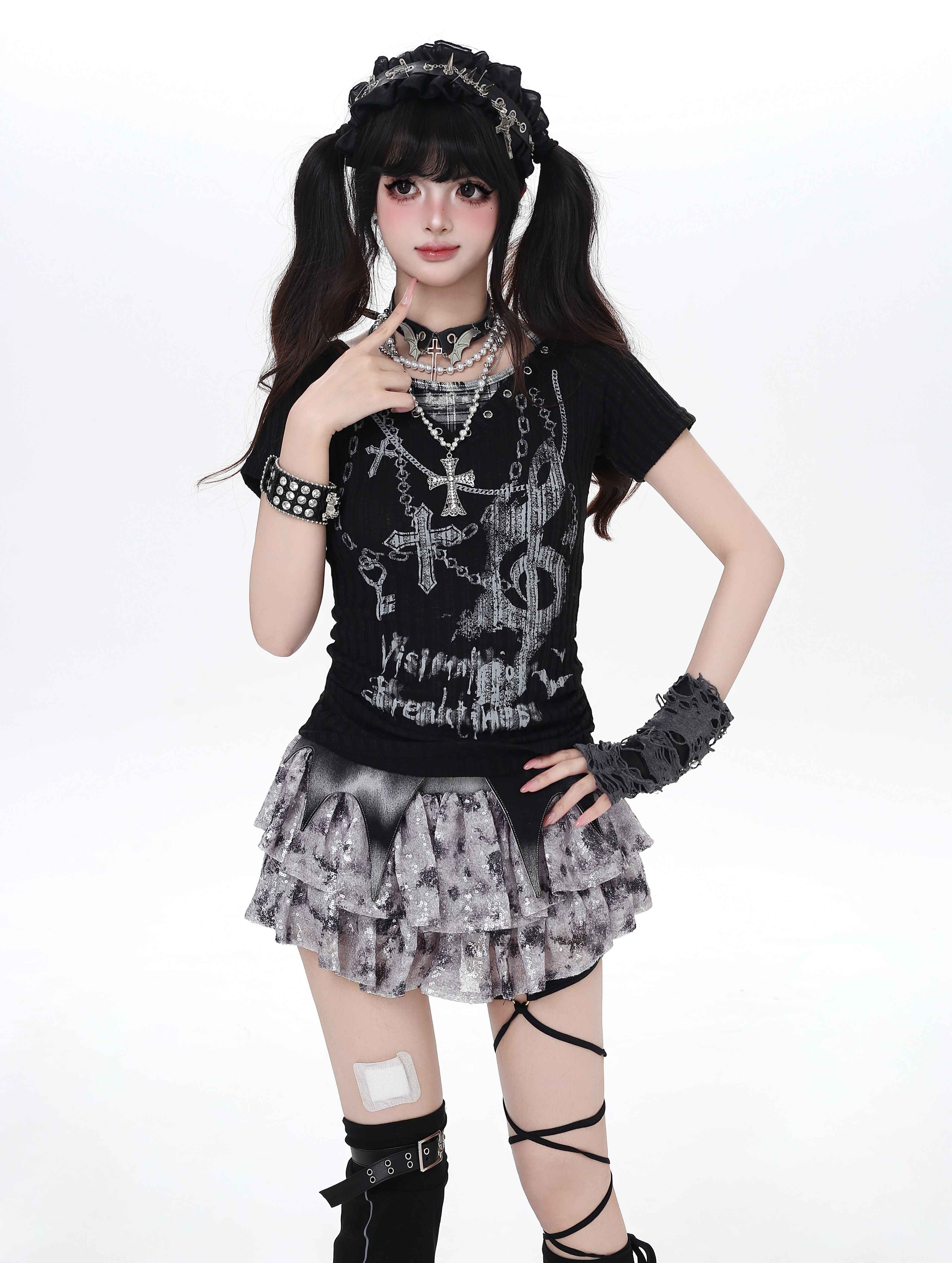 Crazy_Girl_Chain_Print_Striped_Plaid_Letter_Faux_Layered_Halter_Women&