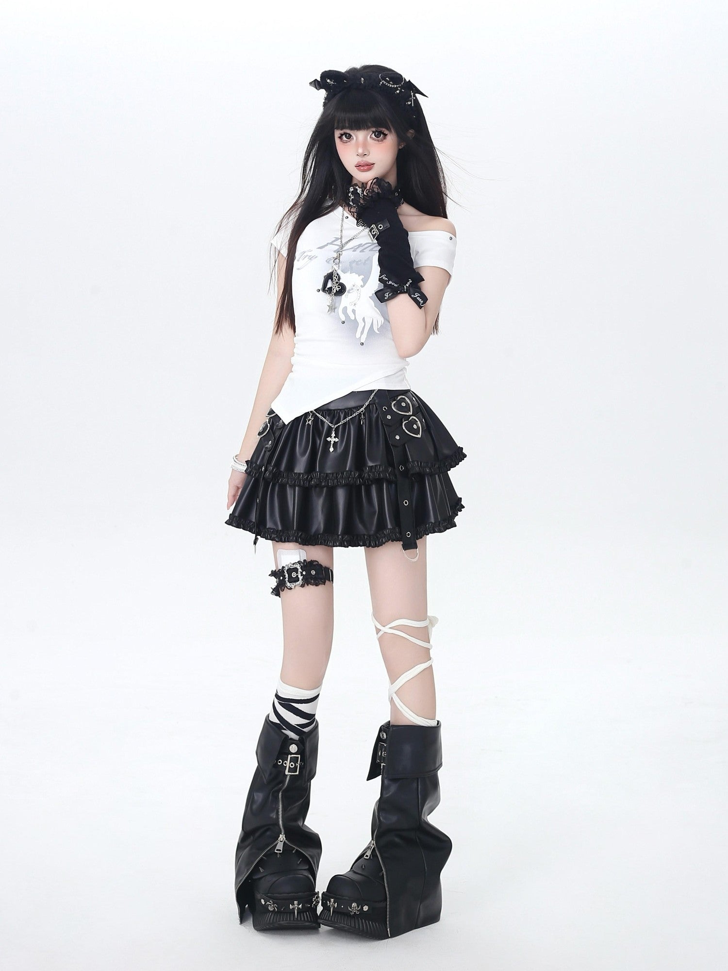 Crazy Girl Chain Punk Puffy Cake Anti Exposure High Waist Women&