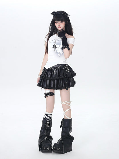 Crazy Girl Chain Punk Puffy Cake Anti Exposure High Waist Women&