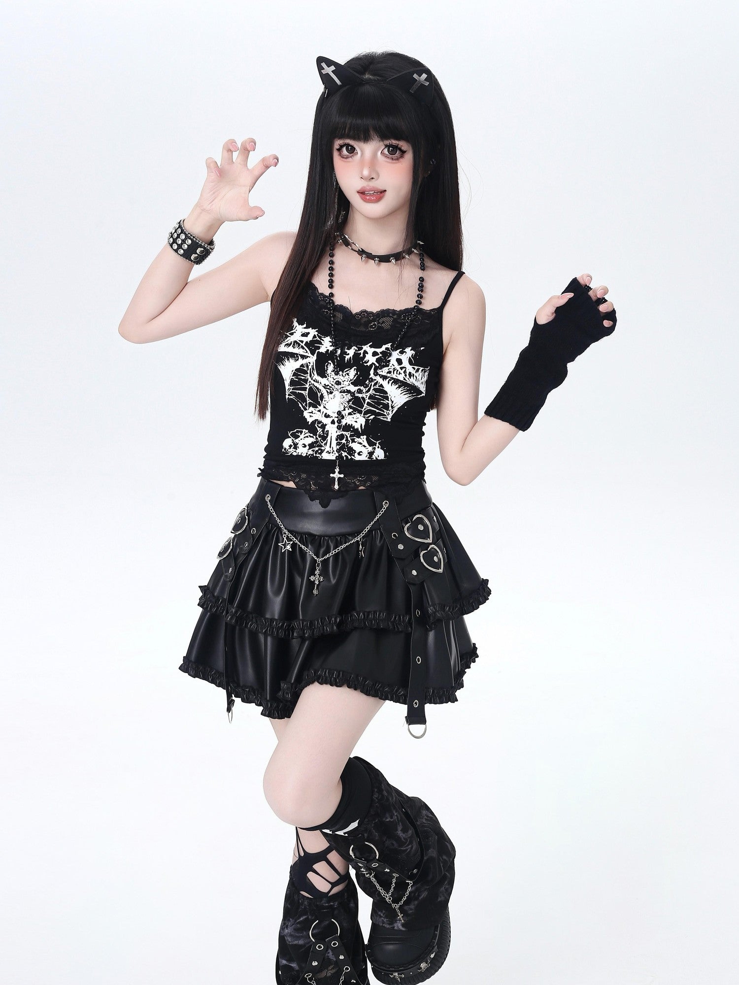 Crazy Girl Chain Punk Puffy Cake Anti Exposure High Waist Women&
