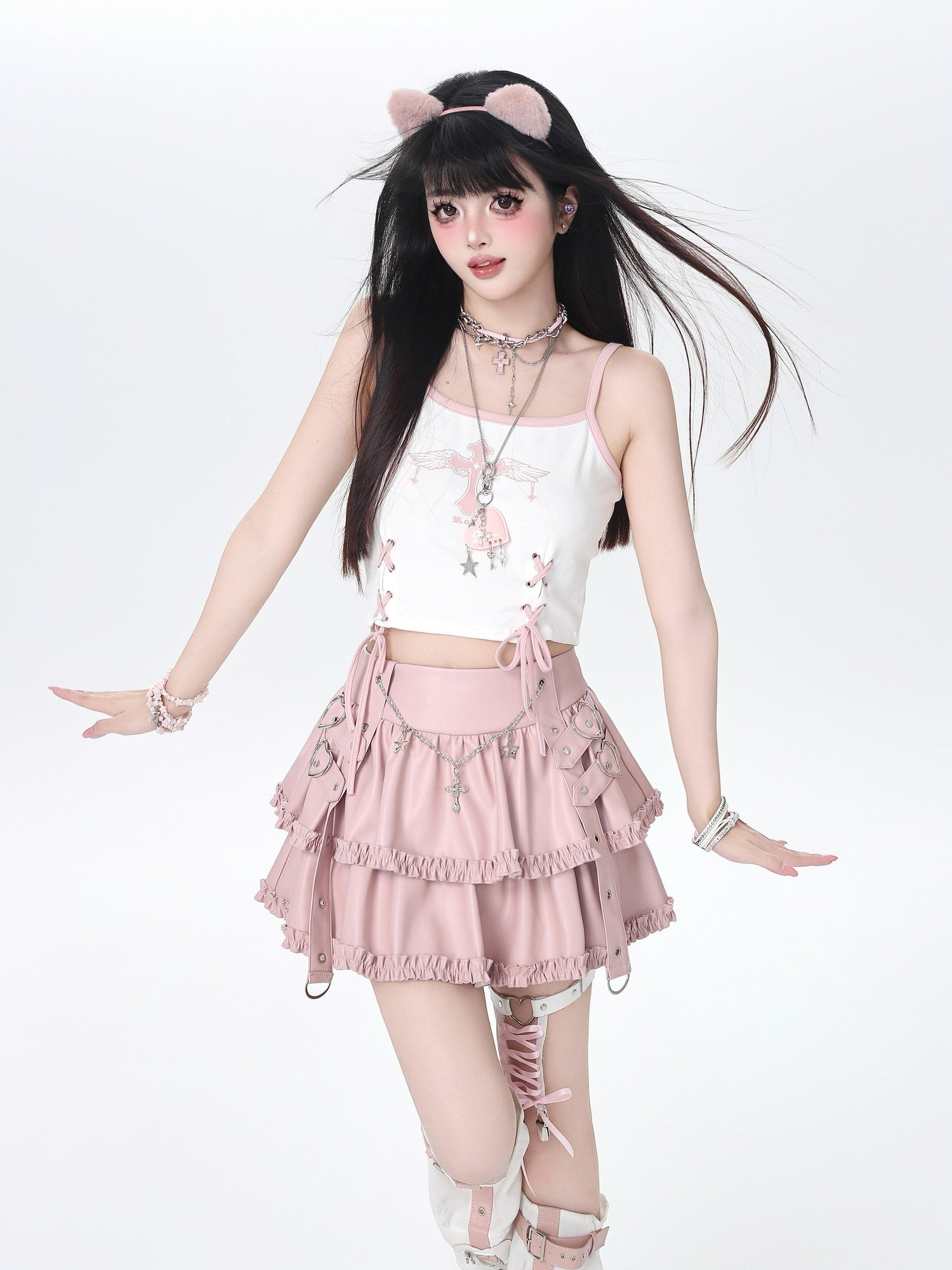 Crazy Girl Chain Punk Puffy Cake Anti Exposure High Waist Women&