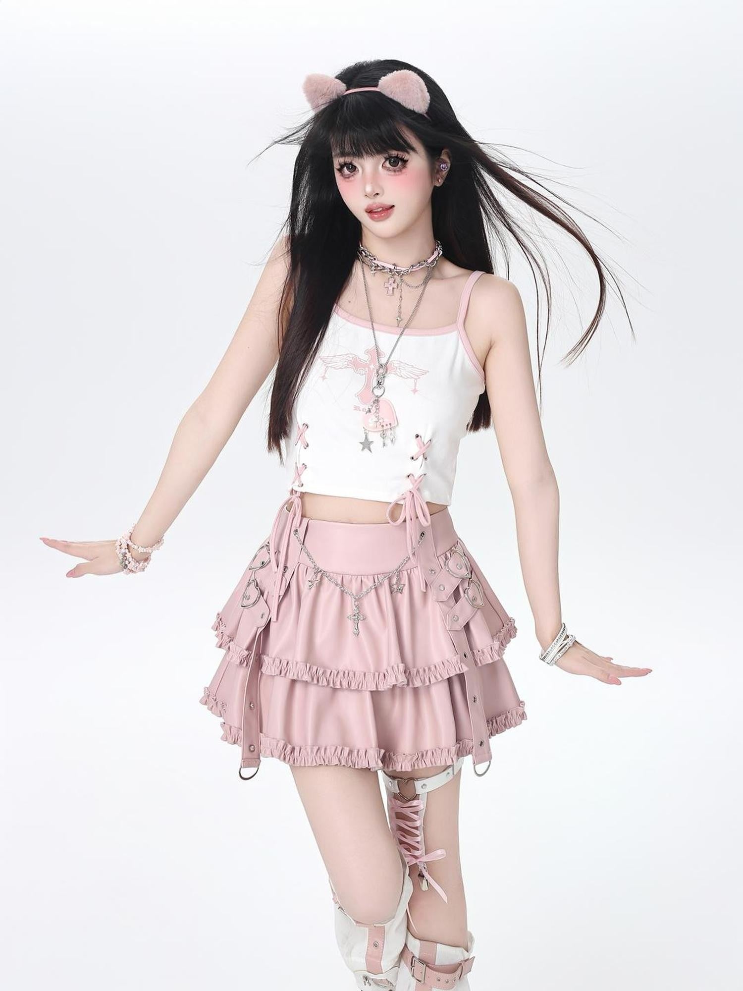 Crazy Girl Chain Punk Puffy Cake Anti Exposure High Waist Women&