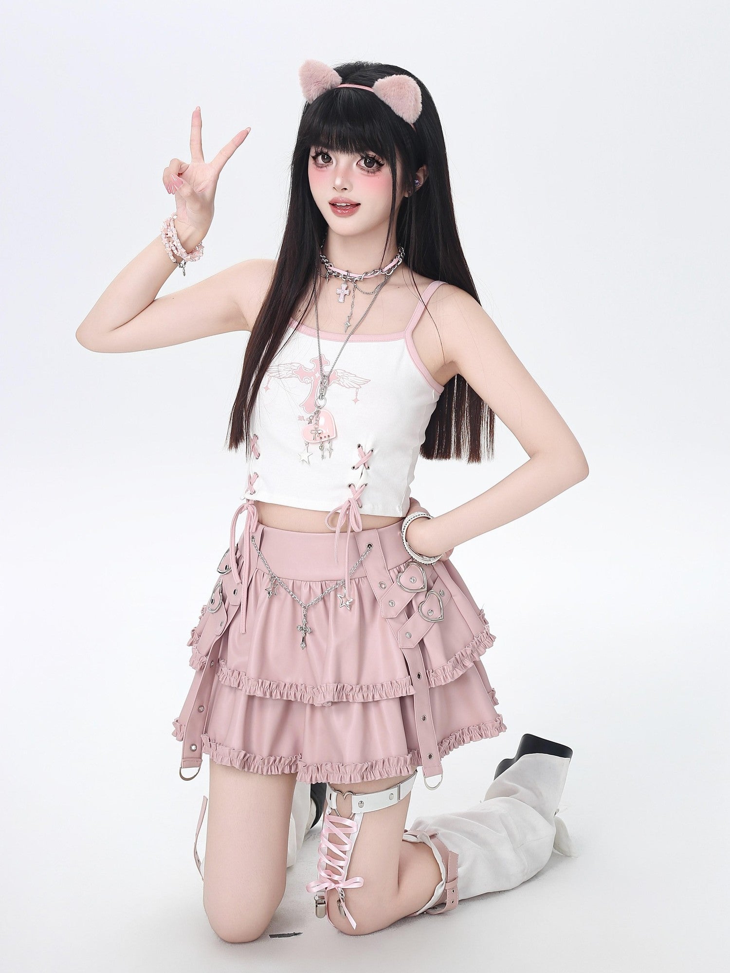 Crazy Girl Chain Punk Puffy Cake Anti Exposure High Waist Women&