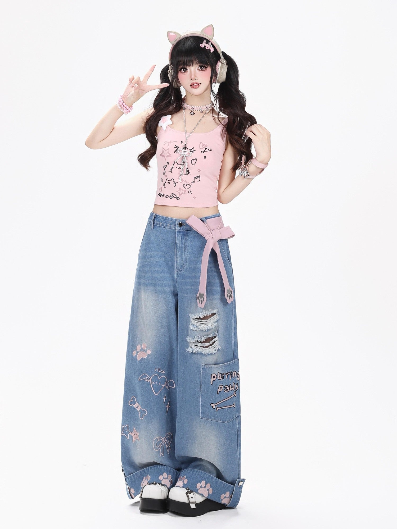 Crazy Girl Checked Machine Embroidered Distressed Women&
