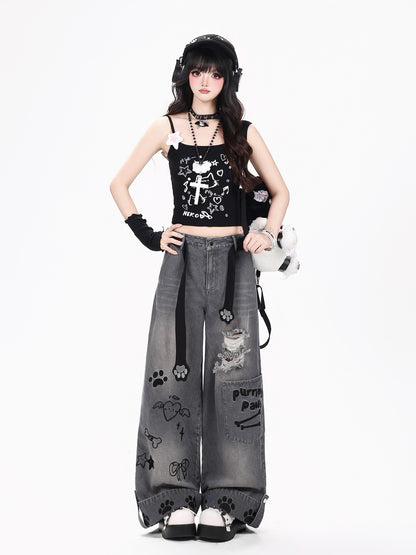 Crazy Girl Checked Machine Embroidered Distressed Women&