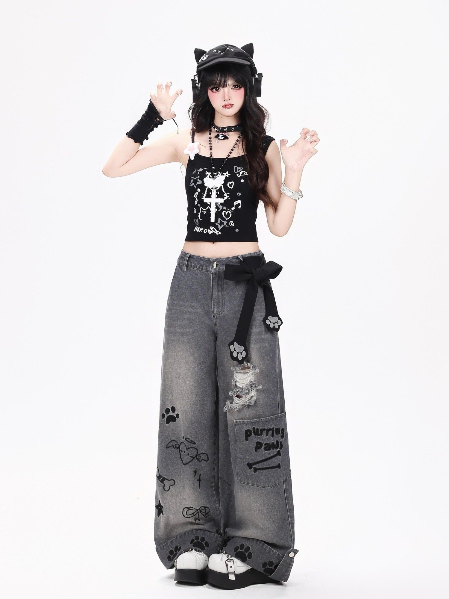 Crazy Girl Checked Machine Embroidered Distressed Women&