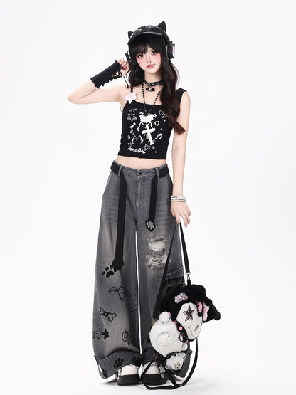 Crazy Girl Checked Machine Embroidered Distressed Women&