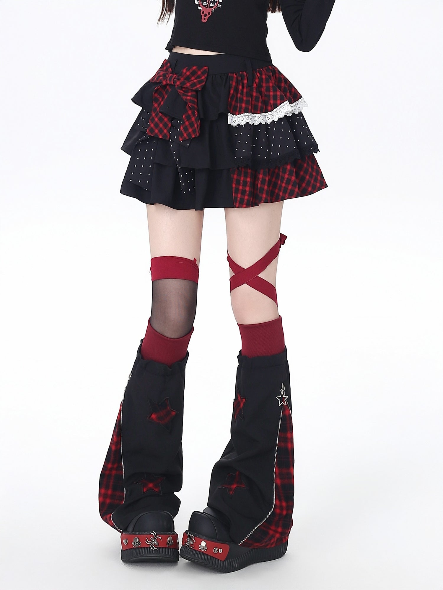 Crazy_Girl_Checked_Polka_Dot_Patchwork_High_Waist_Women&