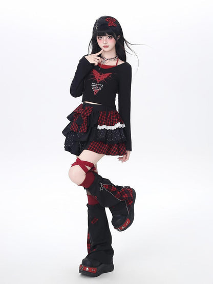 Crazy Girl Checked Polka Dot Patchwork High Waist Women&