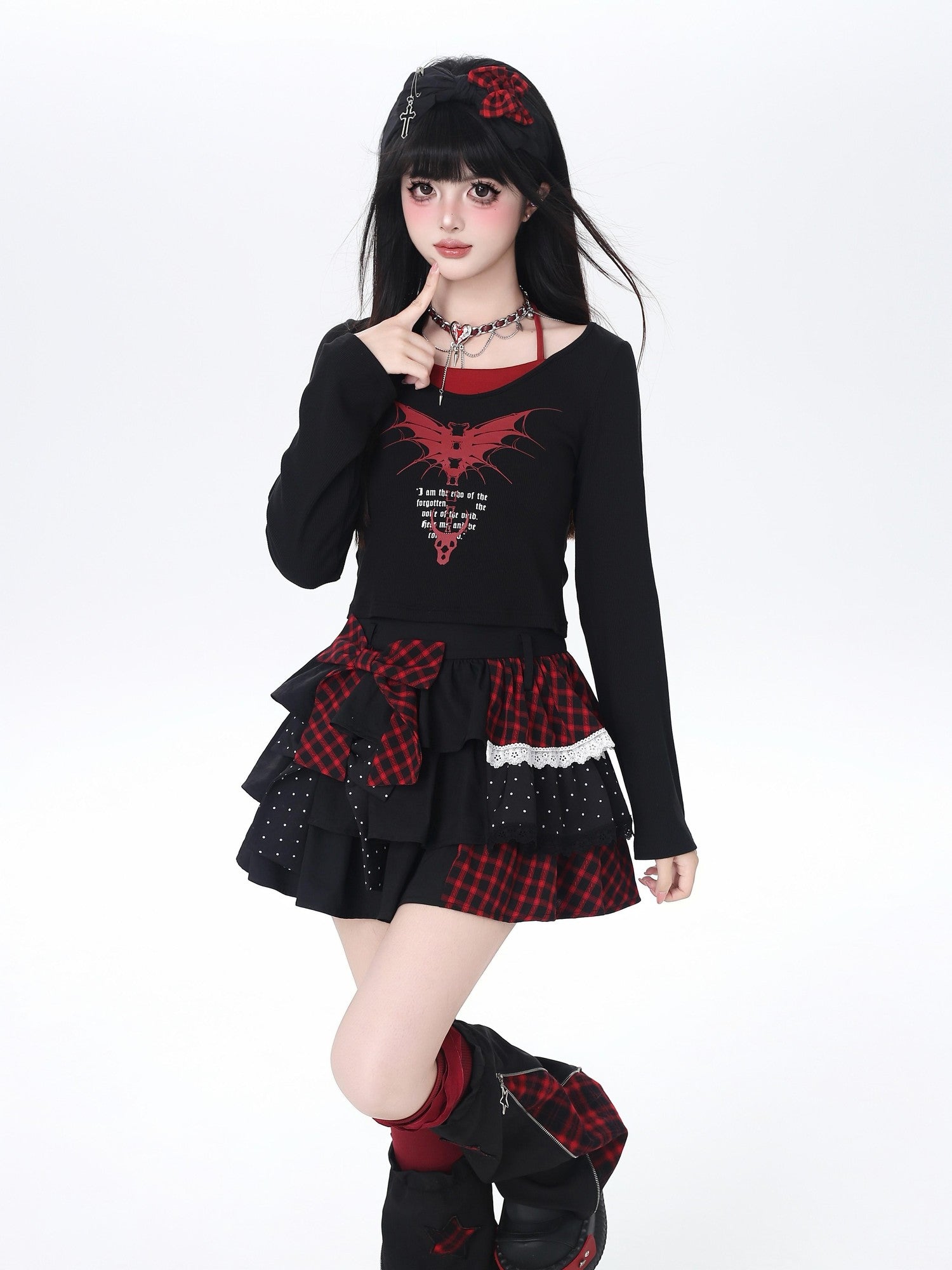 Crazy Girl Checked Polka Dot Patchwork High Waist Women&