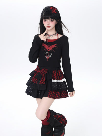 Crazy Girl Checked Polka Dot Patchwork High Waist Women&