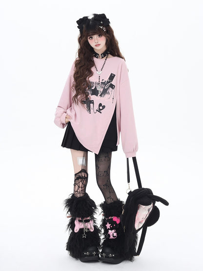 Crazy Girl Cherry Blossom Bow Loose Fit Mid Length Women&