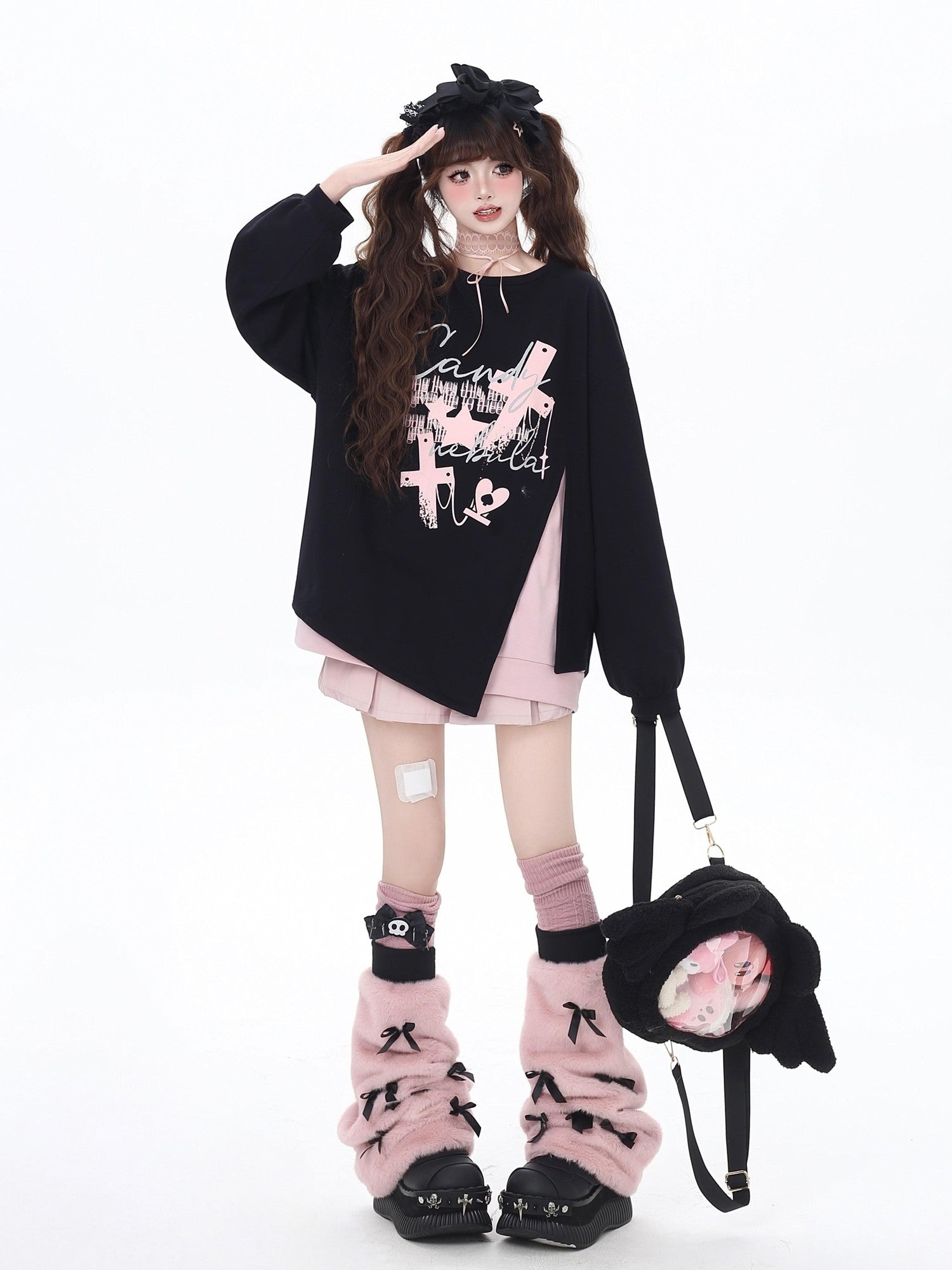 Crazy Girl Cherry Blossom Bow Loose Fit Mid Length Women&