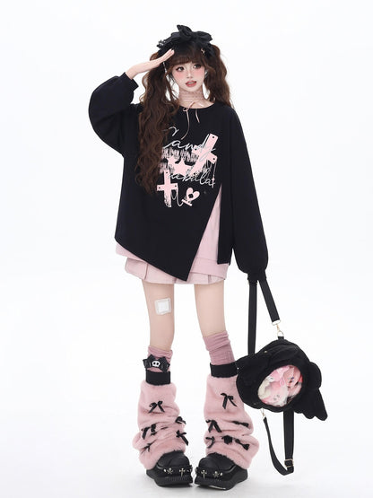 Crazy Girl Cherry Blossom Bow Loose Fit Mid Length Women&