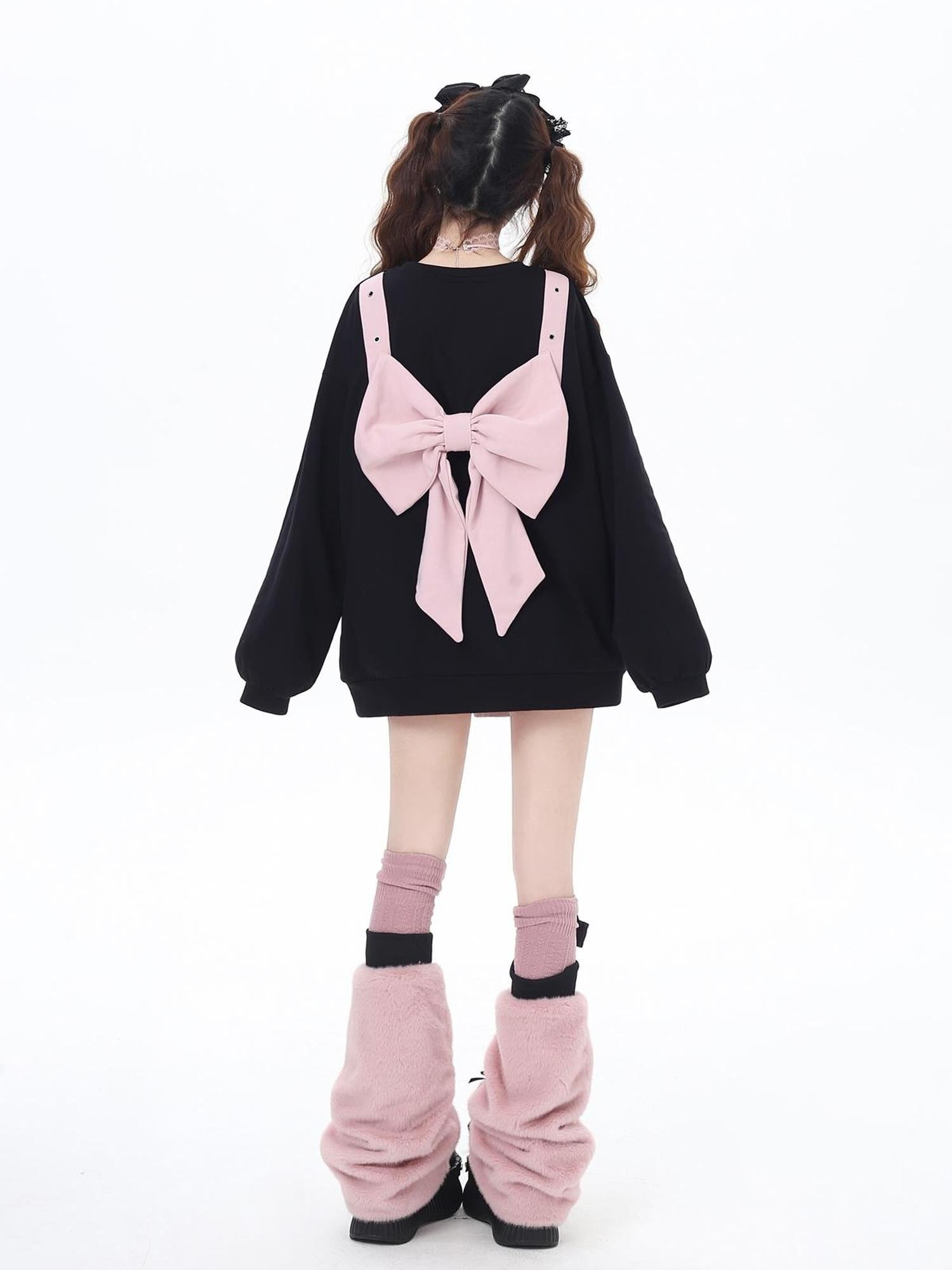 Crazy Girl Cherry Blossom Bow Loose Fit Mid Length Women&
