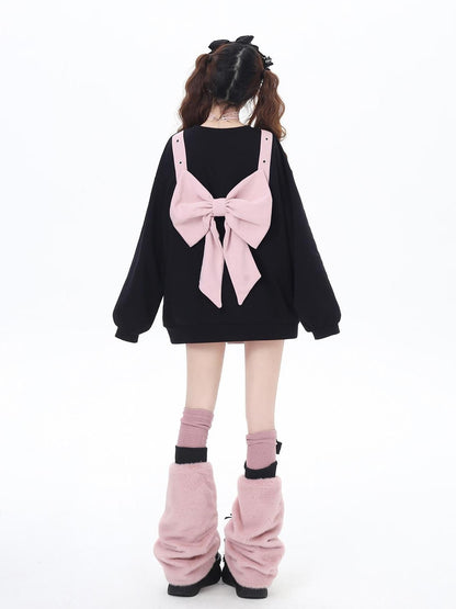 Crazy Girl Cherry Blossom Bow Loose Fit Mid Length Women&
