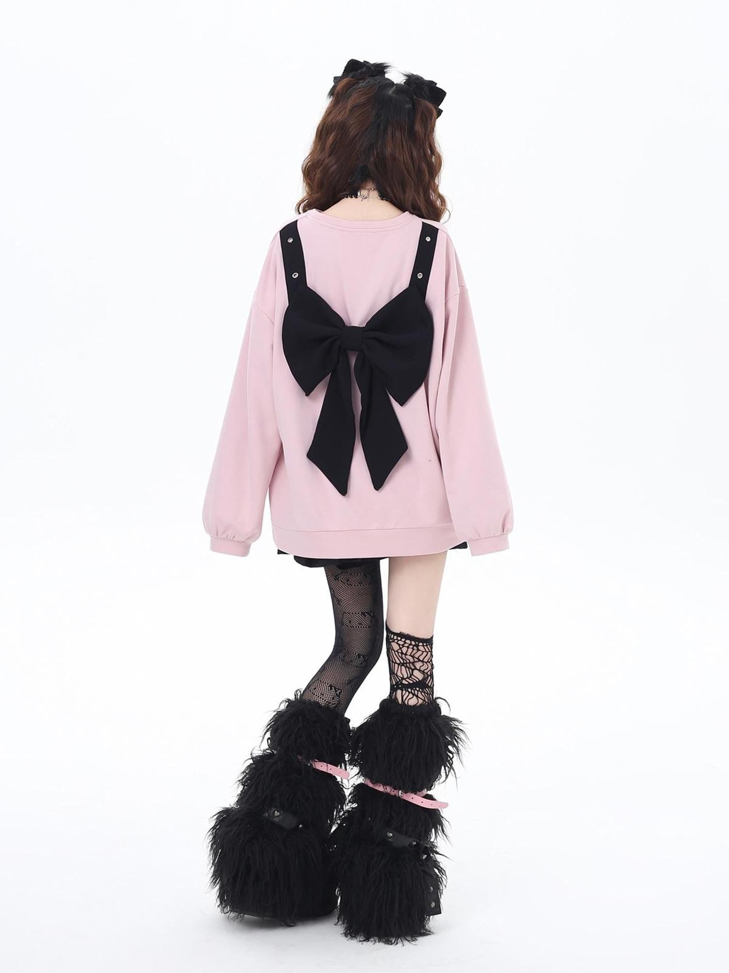 Crazy Girl Cherry Blossom Bow Loose Fit Mid Length Women&