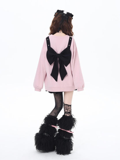 Crazy Girl Cherry Blossom Bow Loose Fit Mid Length Women&