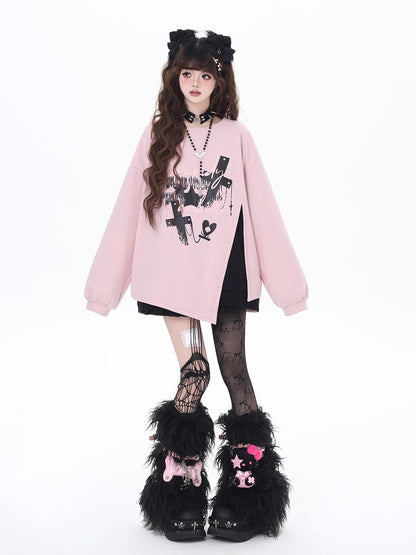 Crazy Girl Cherry Blossom Bow Loose Fit Mid Length Women&