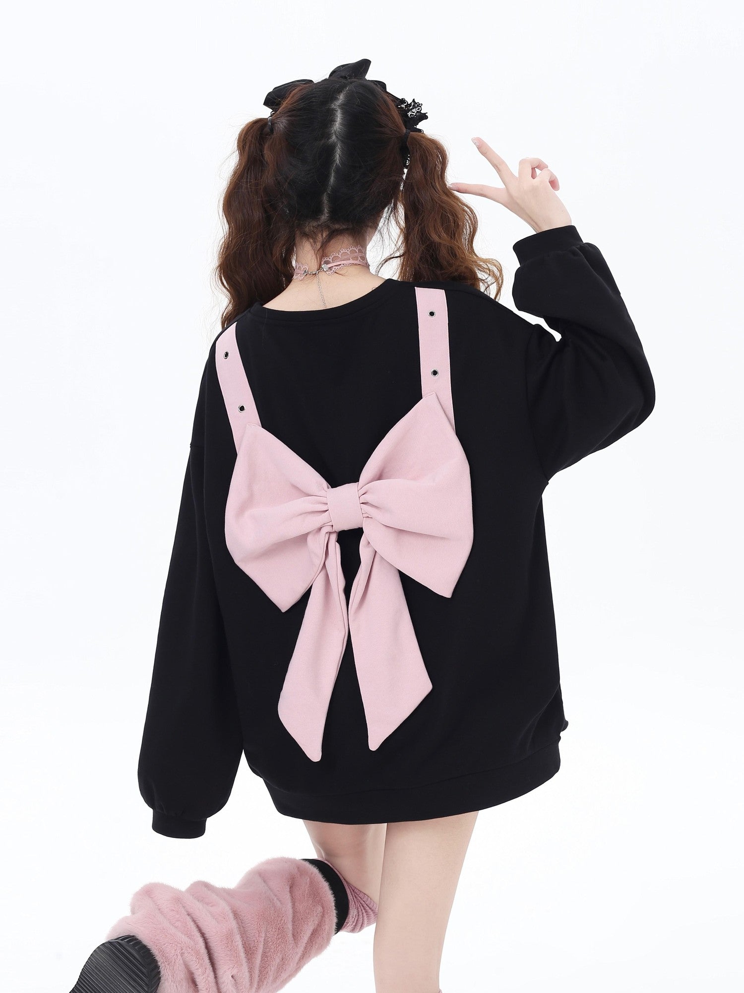 Crazy Girl Cherry Blossom Bow Loose Fit Mid Length Women&